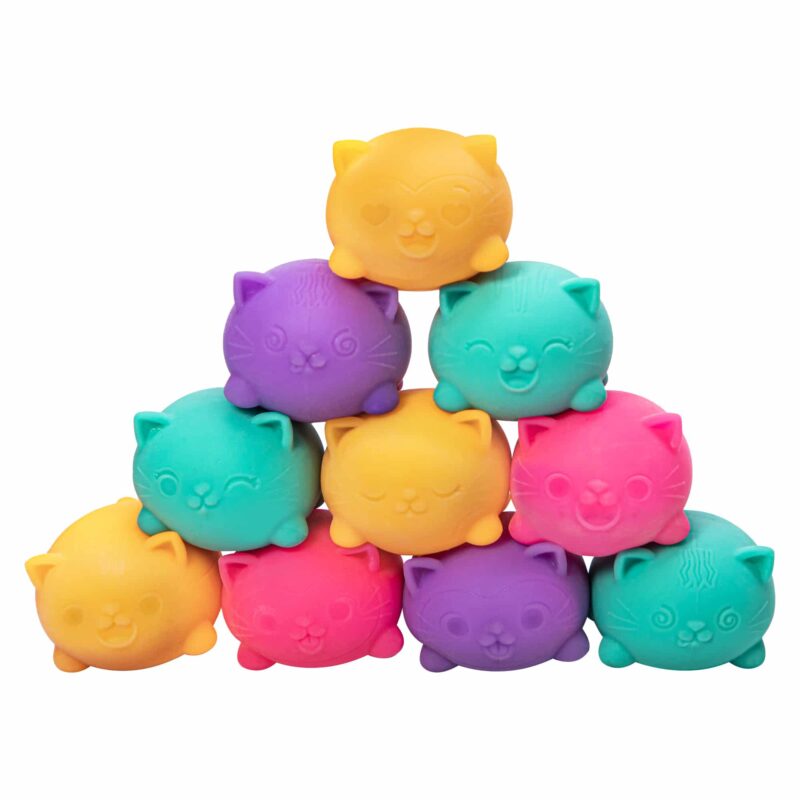 Teenie NeeDoh Cool Cats – Mini Squishy Cat Squeeze Toy | 3-Pack, 8 Expressions & 4 Colors